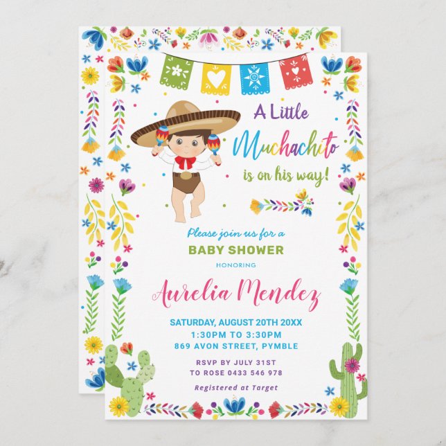 Convites Chá de fraldas Muchacho Muchachito (Frente/Verso)