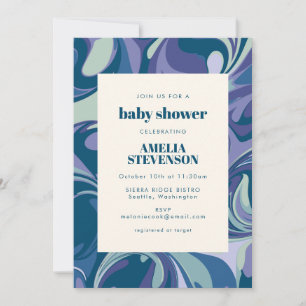 Convites Chá de fraldas Na moda abstrato azul mármore