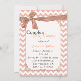 Convites Chá de fraldas Na moda Peach Chevron Casal