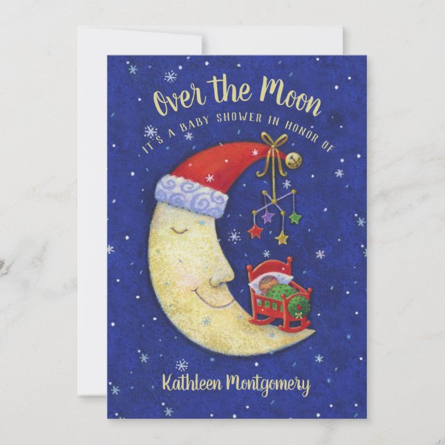 Convites Chá de fraldas Natal Sobre a Lua (Frente)