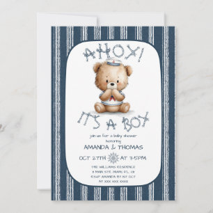 Convites Chá de fraldas Náutico Ahoy Bear Boy