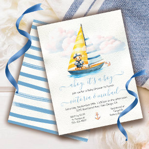 Convites Chá de fraldas Náutico de Ahoy Boy Sailboat