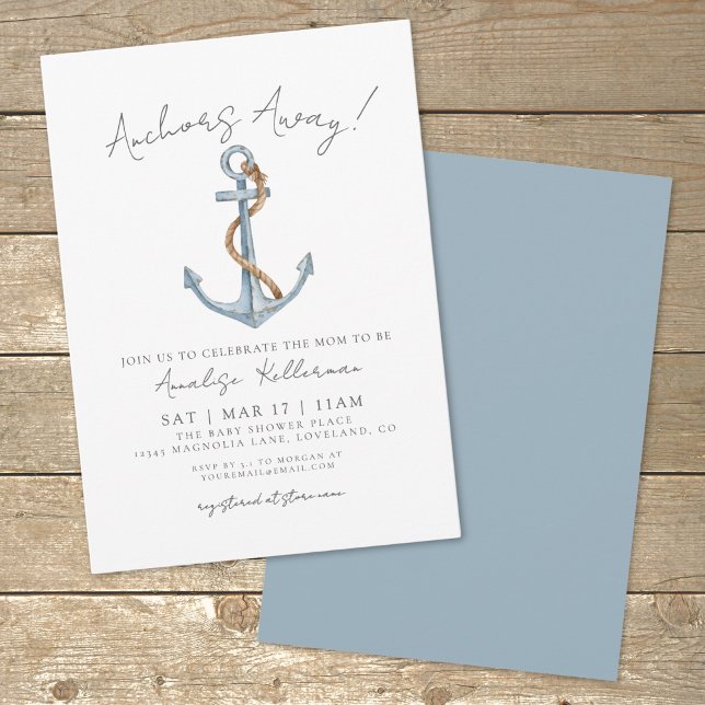 Convites Chá de fraldas Náutico de Âncora (Anchor Nautical Baby Shower Invitation)