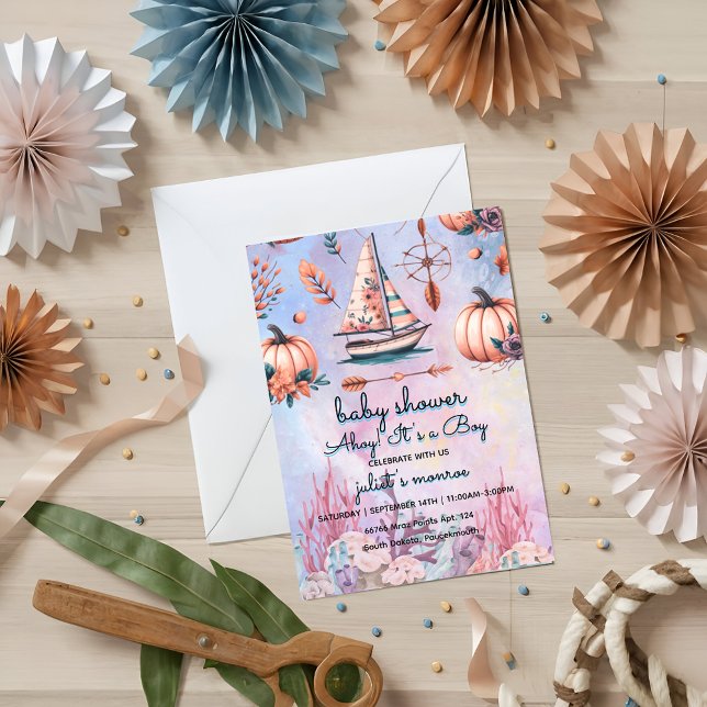 Convites chá de fraldas náutico de veleiro oceânico de cria (Criador carregado)