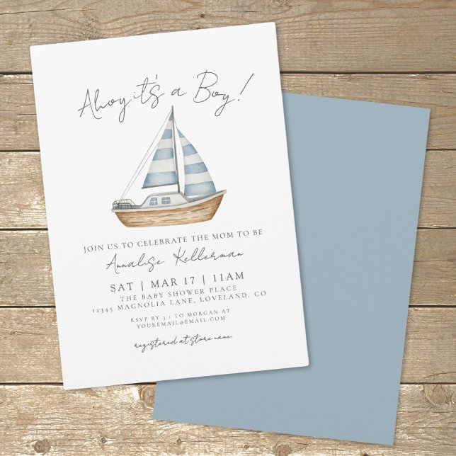 Convites Chá de fraldas náutico mínimo (Watercolor Minimal Nautical Baby Shower Invitation)