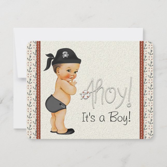 Convites Chá de fraldas Náutico para Meninos Piratas (Frente)