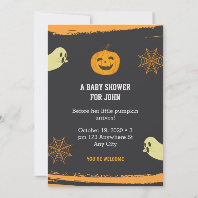Convites Chá de fraldas Negra-Negra Pequeno Pumpkin (Frente)