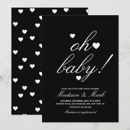 Convites Chá de fraldas Negro Mínimo de Corações Flutuantes