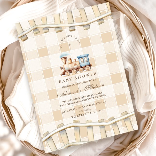 Convites Chá de fraldas Neuronal do comboio com aquarela (Criador carregado)