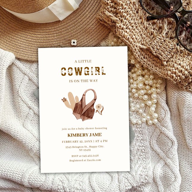 Convites Chá de fraldas Neutral Boho Western Cactus (Neutral Boho Western Cactus Cowgirl Baby Shower Invitation)
