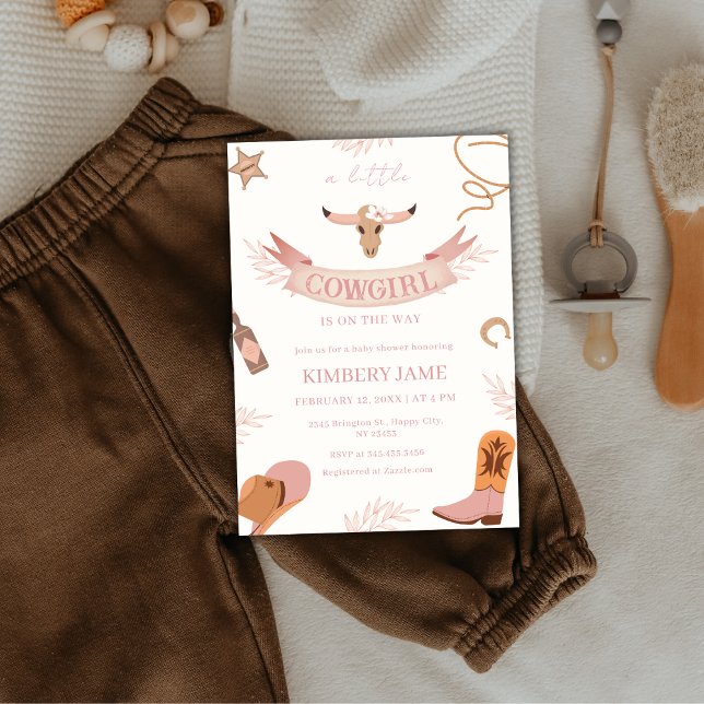 Convites Chá de fraldas Neutral de Boho Wild West Cowgirl (Neutral Pink Boho Wild West Cowgirl Baby Shower Invitation)