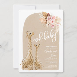Convites Chá de fraldas Neutral Pampas Grass Giraffe Invita