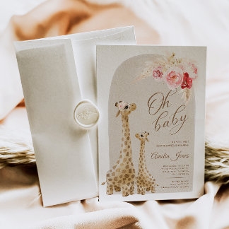 Convites Chá de fraldas Neutral Pampas Grass Giraffe Invita