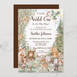 Convites Chá de fraldas Neutro da Floresta de Madeira