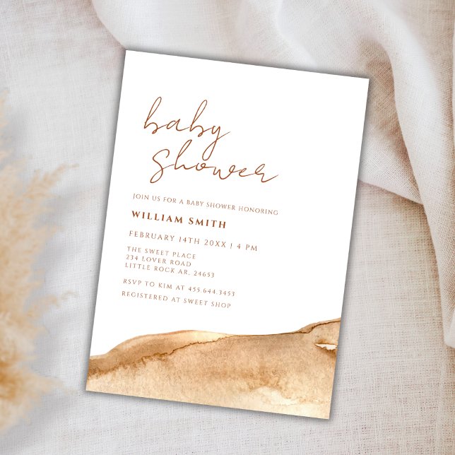 Convites Chá de fraldas neutro de Abstrato Elegante (Elegant Neutral Terracotta Abstract Baby Shower Invitation)
