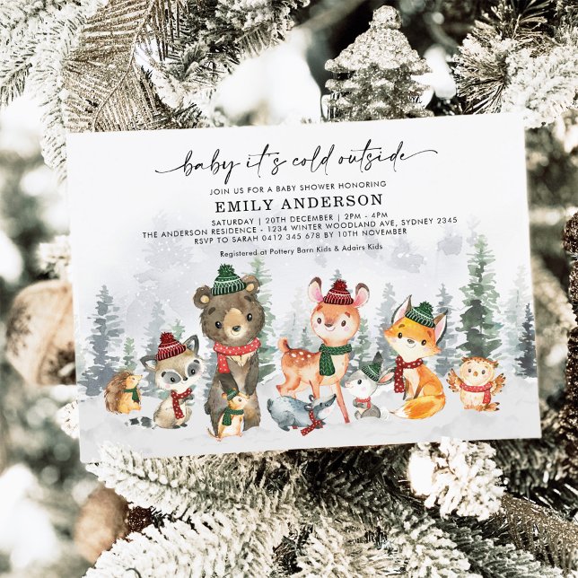 Convites Chá de fraldas neutro de animais florestais de inv (Criador carregado)