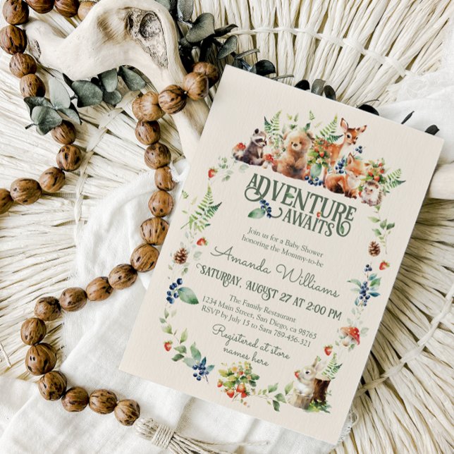 Convites Chá de fraldas Neutro de Aventura de Animais de Fl (Criador carregado)