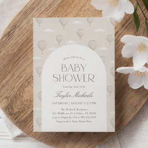 Convites Chá de fraldas Neutro de Balão de Ar Quente Vintag