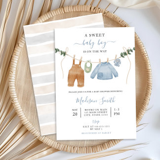Convites Chá de fraldas Neutro de Clothesline do Sweet Boho
