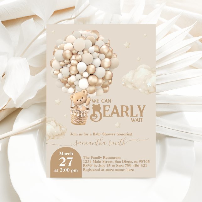 Convites Chá de fraldas neutro de Espera do Balão do Urso d (Criador carregado)