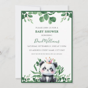 Convites Chá de fraldas Neutro de Folhagem de Panda Verde
