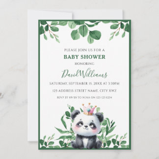 Convites Chá de fraldas Neutro de Folhagem de Panda Verde