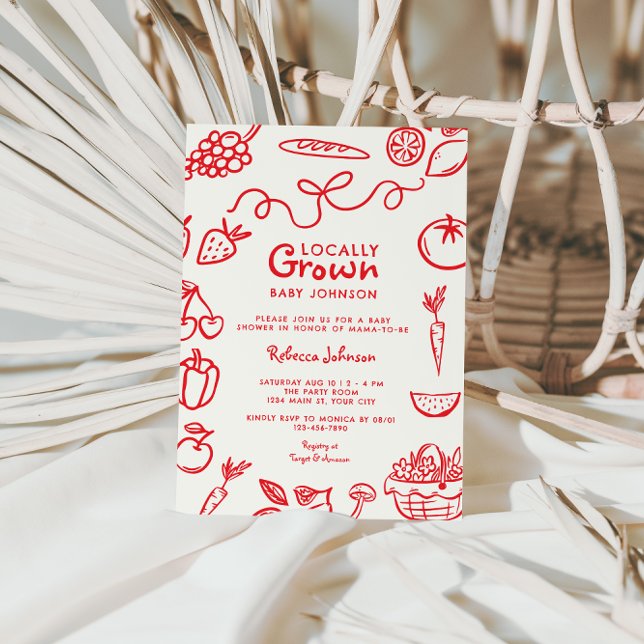 Convites Chá de fraldas Neutro de Gênero Cultivado Localmen (Locally Grown Farmers Market Baby Shower Invite)