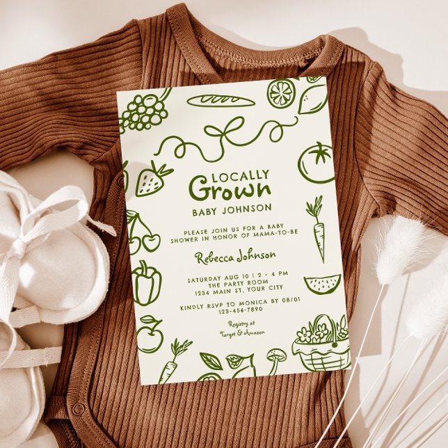 Convites Chá de fraldas Neutro de Gênero Cultivado Localmen (Farmers Market Gender Neutral Baby Shower Invite)