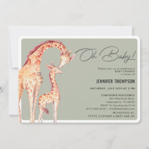 Convites Chá de fraldas Neutro de Girafa Safari Moderno Inv