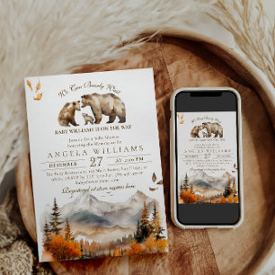 Convites Chá de fraldas neutro de montanha de queda de port