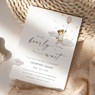 Convites Chá de fraldas Neutro do Balão do Urso de Água-Cor