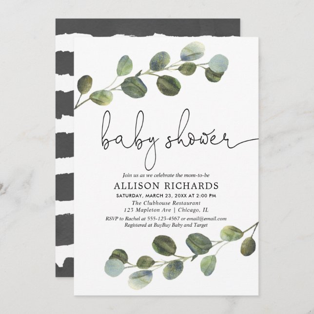 Convites Chá de fraldas neutro do género das hortaliças, (Frente/Verso)