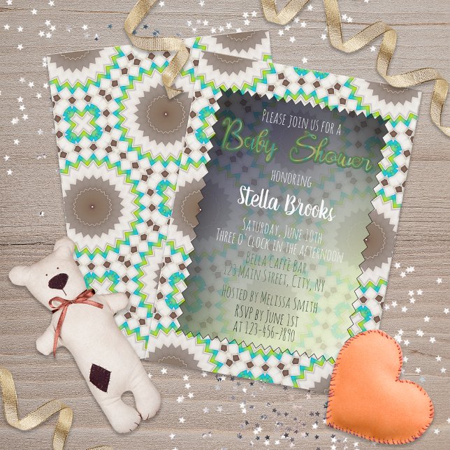 Convites Chá de fraldas Neutro do Sexo Mosaico Étnico (Criador carregado)