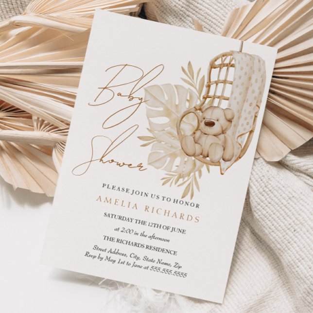 Convites Chá de fraldas Neutro do Urso de Folha Doce (Criador carregado)