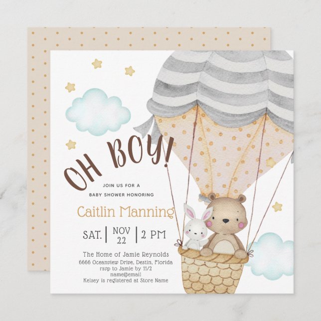 Convites Chá de fraldas Neutro do Urso de Teddy (Frente/Verso)