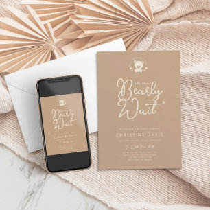 Convites Chá de fraldas Neutro do Urso Moderno Minimalista