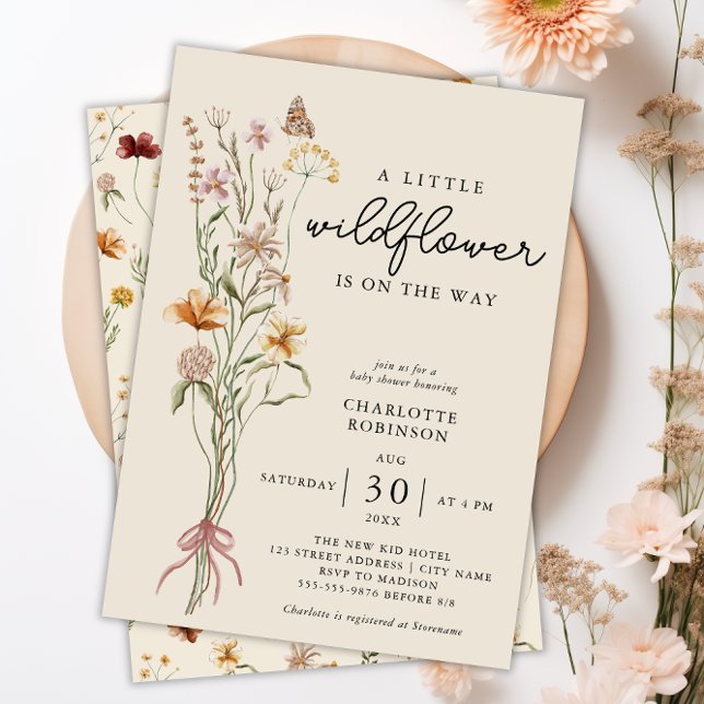 Convites Chá de fraldas Neutro Floral Floral de Bóvora (Wildflower Boho Baby Shower Invitation)