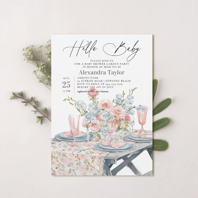 Convites Chá de fraldas Neutro Moderno Elegante do Jardim d (garden party baby shower invitation summer watercolor painted neutral modern elegant classy stylish)