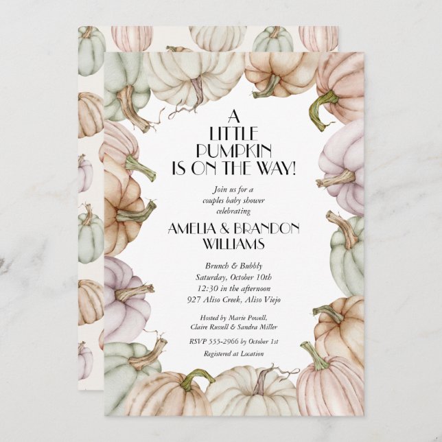 Convites Chá de fraldas neutro Pastel Pumpkins (Frente/Verso)