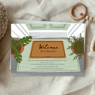 Convites Chá de fraldas neutro verde de porta do bebê