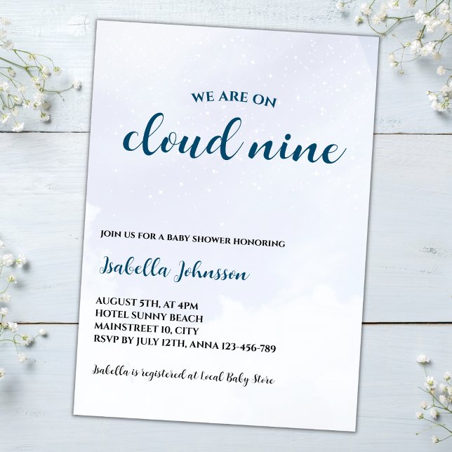 Convites Chá de fraldas Nine Blue Clouds Boy (cloud nine baby boy shower invitation blue clouds)