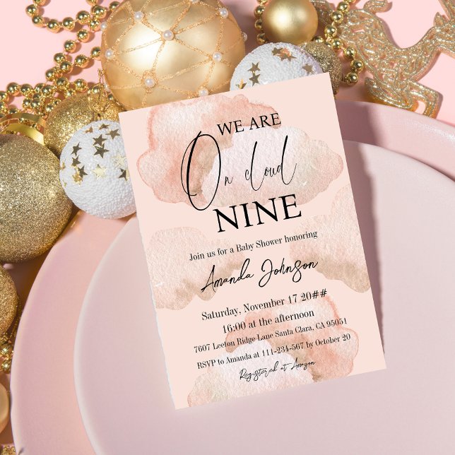 Convites Chá de fraldas Nine Sky Pink da Nuvem de Aquarela (Criador carregado)