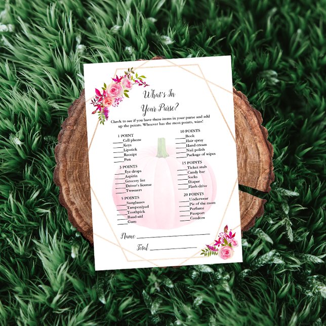 Convites Chá de fraldas O que há no seu jogo de bolsa (Criador carregado)