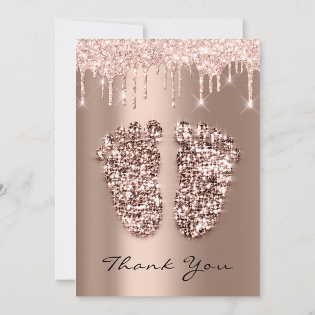 Convites Chá de fraldas obrigado Com Folhas Glitter Com Ros (Verso)