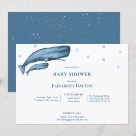 Convites Chá de fraldas Oceânico das Baleias de Aquarela