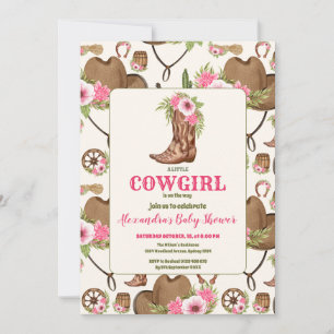 Convites Chá de fraldas Ocidental de Cowgirl Rosa