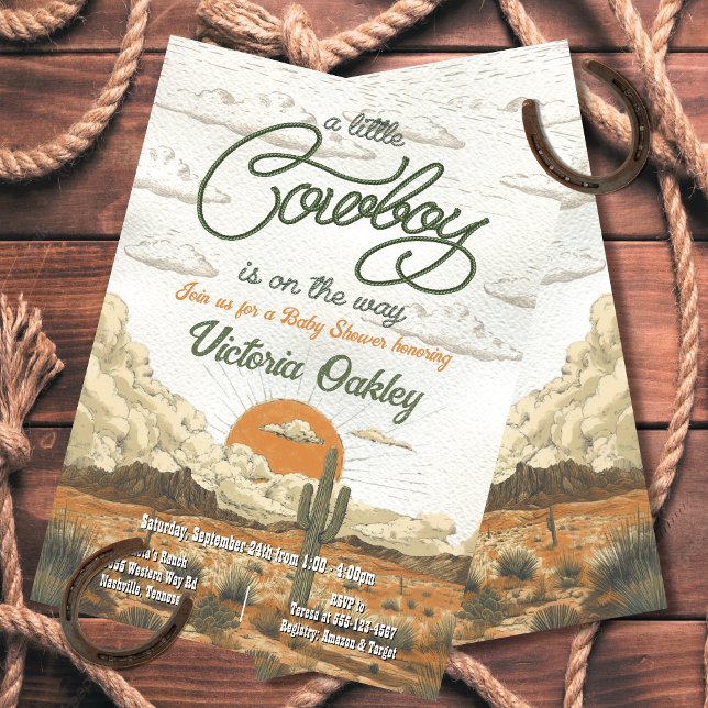 Convites Chá de fraldas Ocidental de Little Cowboy (Criador carregado)
