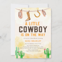 Convites Chá de fraldas Ocidental de Little Cowboy Aquarela