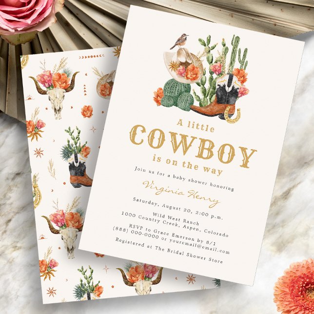 Convites Chá de fraldas Ocidental do Cowboy (Boho A Little Cowboy Western Theme Baby Shower Invitation by Painted Paperie
)