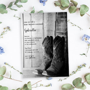 Convites Chá de fraldas Ocidental Rustic Boots Country